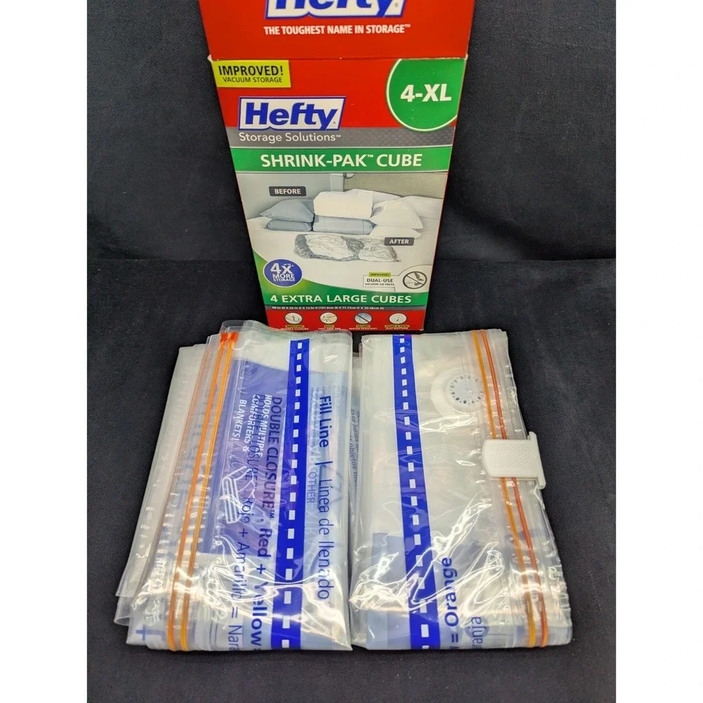 Hefty SHRINK-PAK Cube 4XL Extra Large Cube Vacuum Storage Bags (2 Bags) Open Box